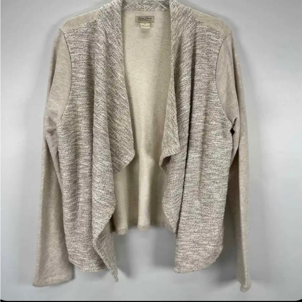 Lucky Brand Beige Heather Knit Women’s Open Jacket Waterfall Draped Size Small